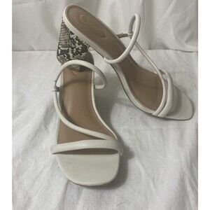 Women’s size 11 medium sandals heels chunky Snake  print Comfort White Beach